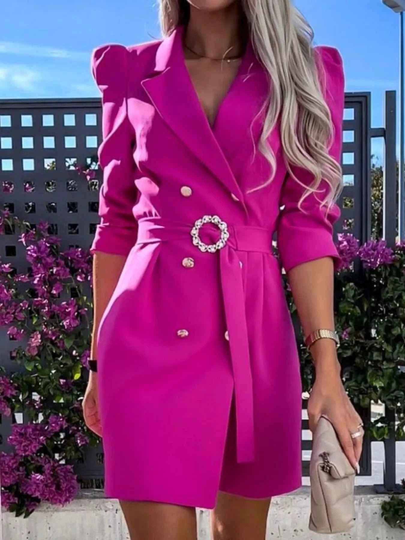 34 Sleeve Belted Blazer Dress-Free Shipping - aurelia-clothing-8955