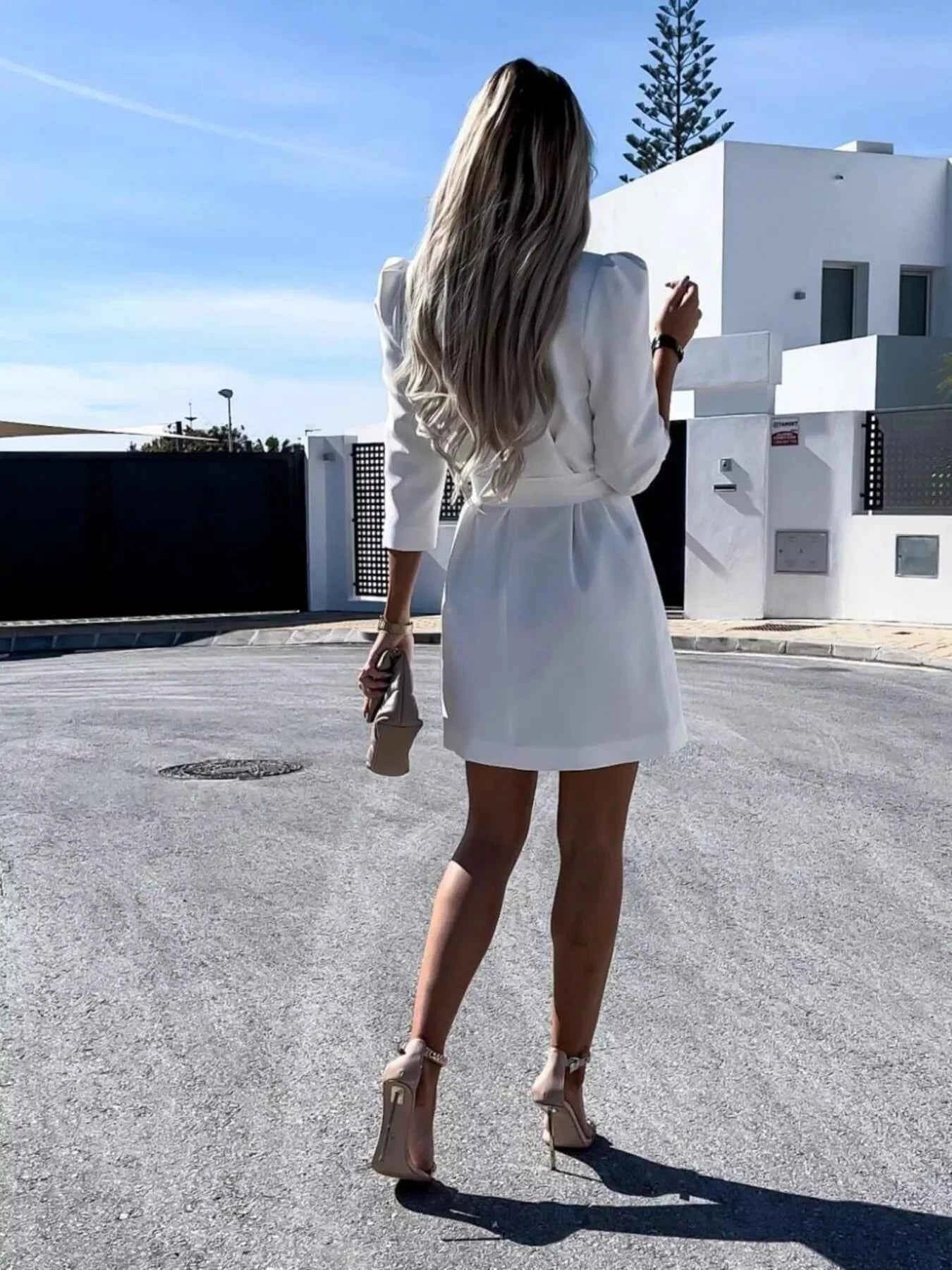 34 Sleeve Belted Blazer Dress-Free Shipping - aurelia-clothing-8955