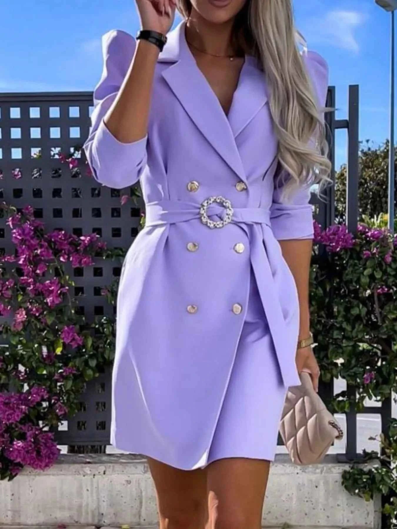 34 Sleeve Belted Blazer Dress-Free Shipping - aurelia-clothing-8955