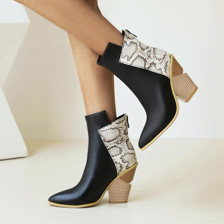 40-48 Coffee Rain Womens Boots Snake Print Colorblock High Heel Ladies Short Boots - Free Shipping - aurelia-clothing-8955