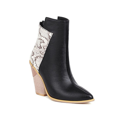 40-48 Coffee Rain Womens Boots Snake Print Colorblock High Heel Ladies Short Boots - Free Shipping - aurelia-clothing-8955