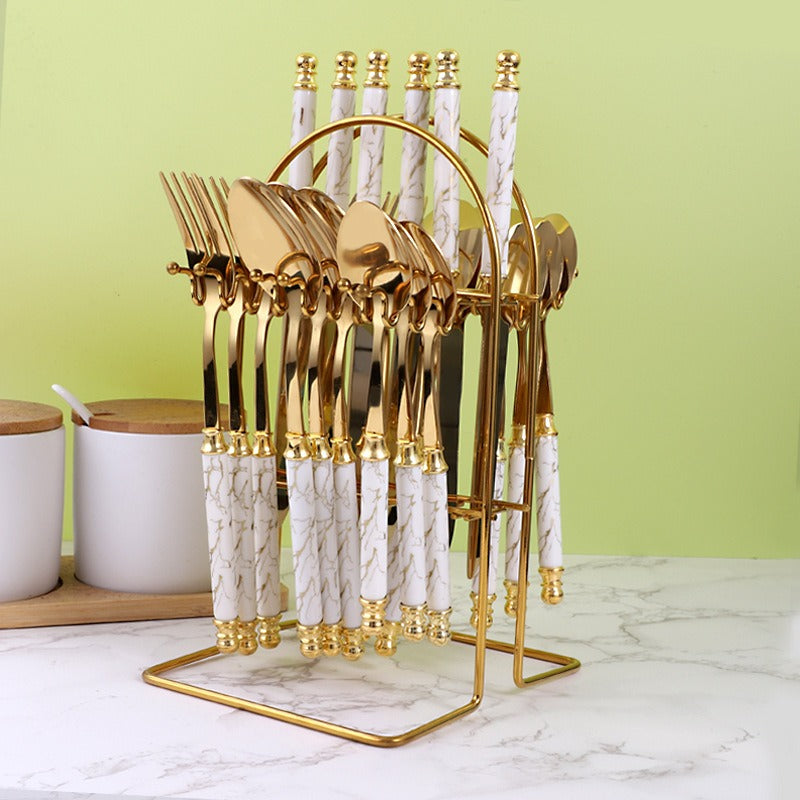 410 stainless steel knife, fork, spoon set, European style hotel Western tableware, golden dessert spoon set, 24 pieces - Free Shipping - aurelia-clothing-8955