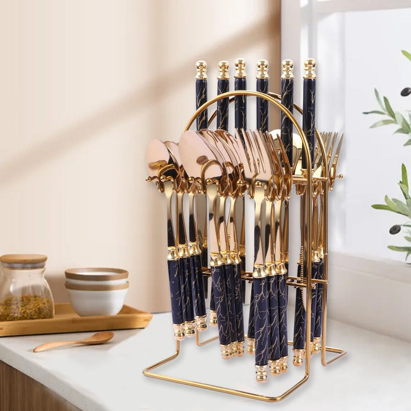 410 stainless steel knife, fork, spoon set, European style hotel Western tableware, golden dessert spoon set, 24 pieces - Free Shipping - aurelia-clothing-8955