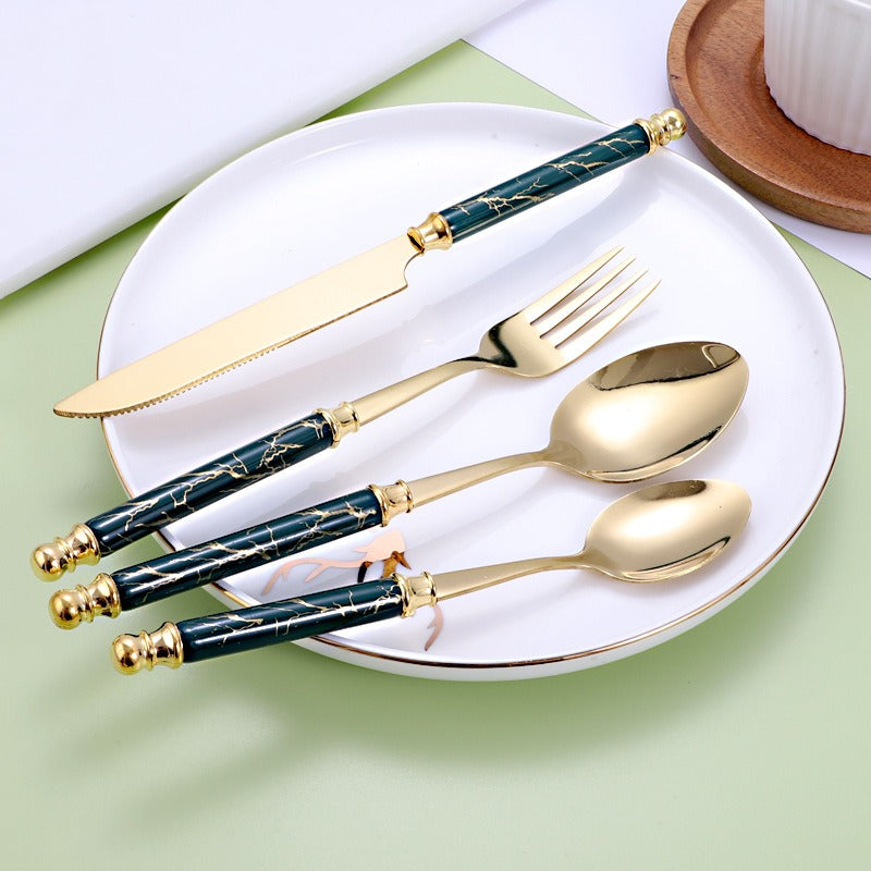 410 stainless steel knife, fork, spoon set, European style hotel Western tableware, golden dessert spoon set, 24 pieces - Free Shipping - aurelia-clothing-8955