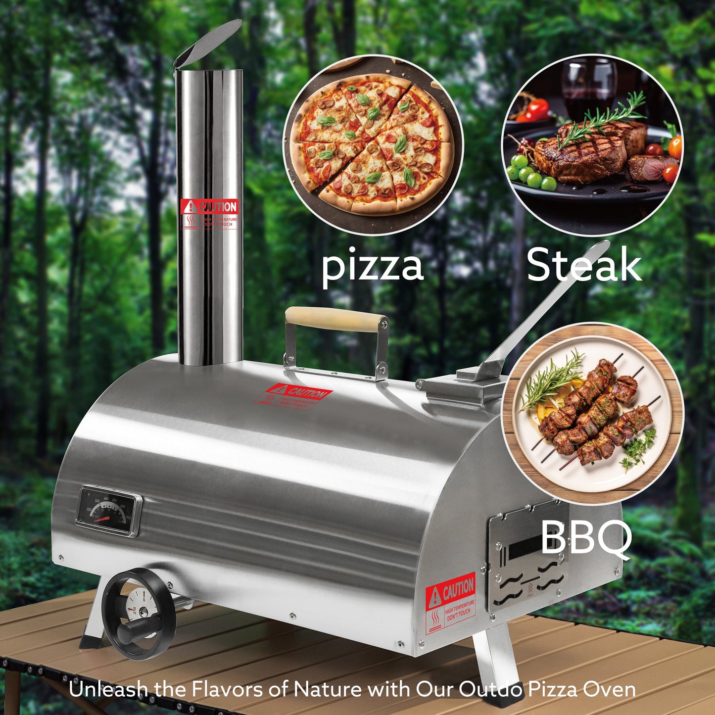Silver Pizza Oven Outdoor 12" Semi-Automatic Rotatable Pizza Ovens Portable Stainless Steel - Aurelia Clothing