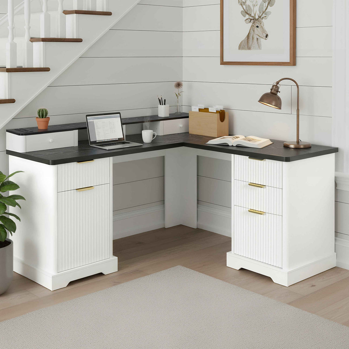 59 Modern Fluted L-Shaped Desk with Charging Station-Free Shipping - aurelia-clothing-8955