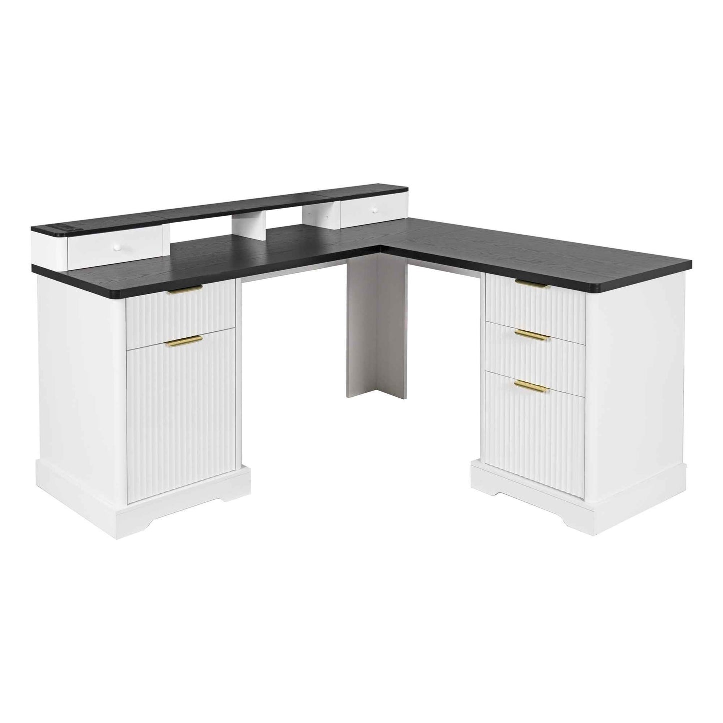 59 Modern Fluted L-Shaped Desk with Charging Station-Free Shipping - aurelia-clothing-8955