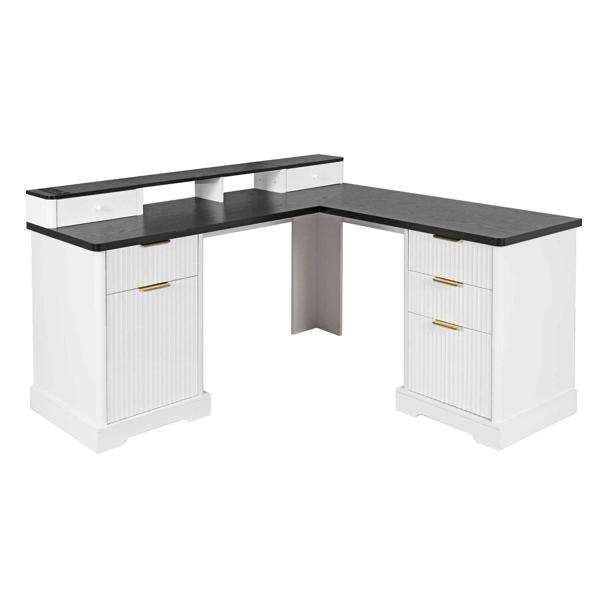 59 Modern Fluted L-Shaped Desk with Charging Station-Free Shipping - aurelia-clothing-8955