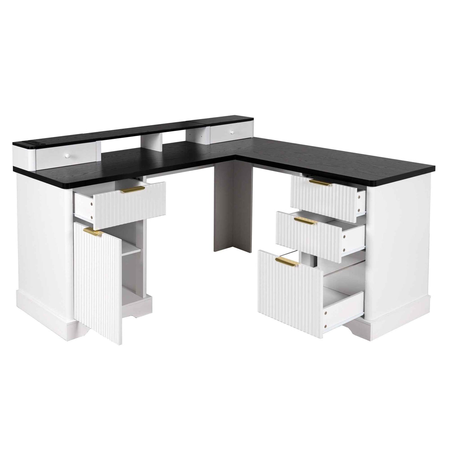 59 Modern Fluted L-Shaped Desk with Charging Station-Free Shipping - aurelia-clothing-8955