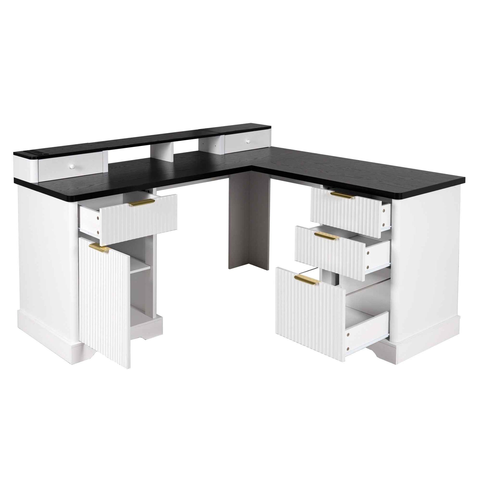 59 Modern Fluted L-Shaped Desk with Charging Station-Free Shipping - aurelia-clothing-8955
