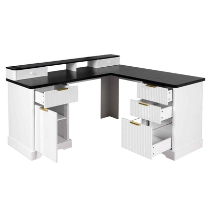59 Modern Fluted L-Shaped Desk with Charging Station-Free Shipping - aurelia-clothing-8955