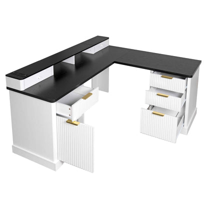 59 Modern Fluted L-Shaped Desk with Charging Station-Free Shipping - aurelia-clothing-8955