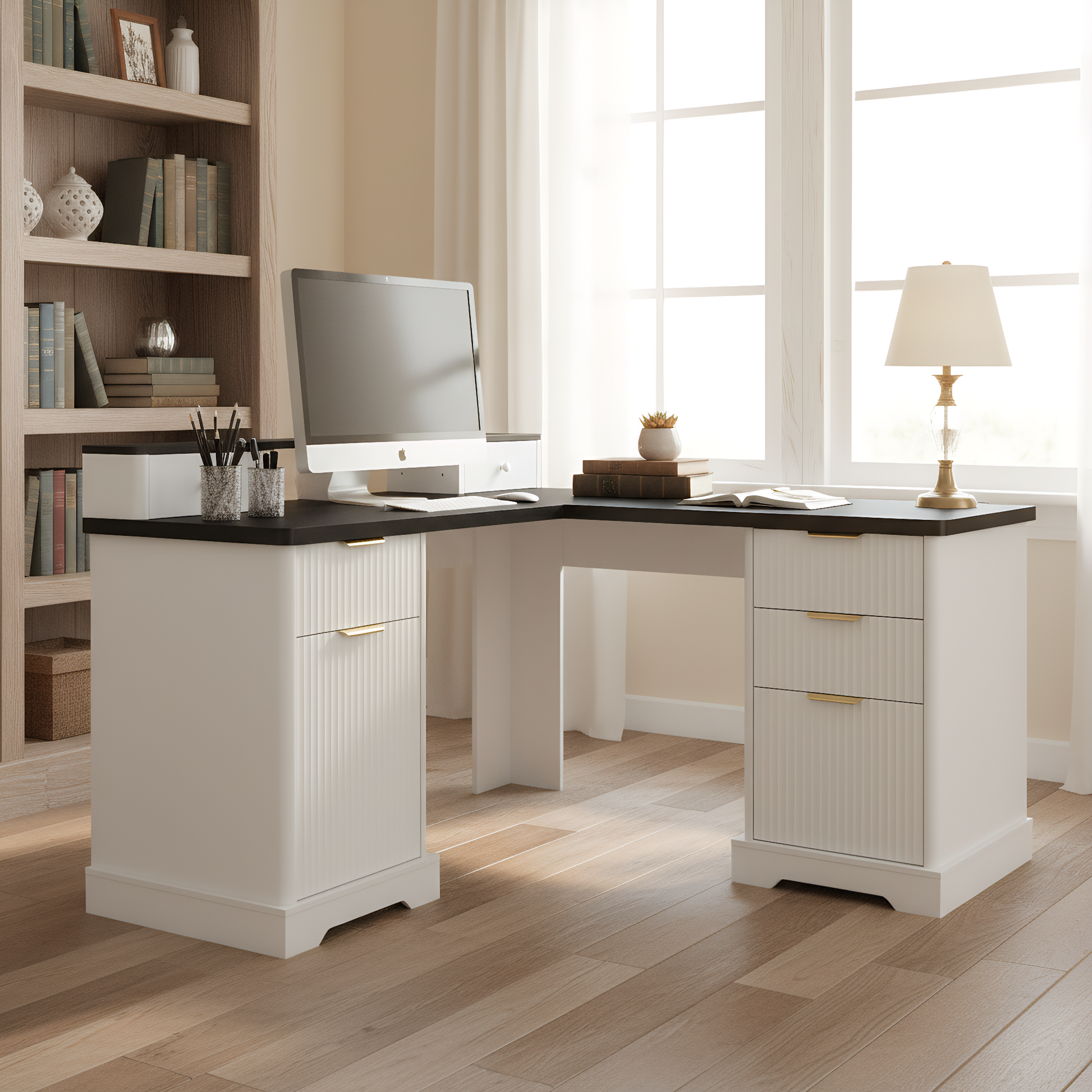 59 Modern Fluted L-Shaped Desk with Charging Station-Free Shipping - aurelia-clothing-8955