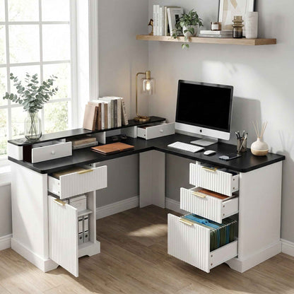 59 Modern Fluted L-Shaped Desk with Charging Station-Free Shipping - aurelia-clothing-8955