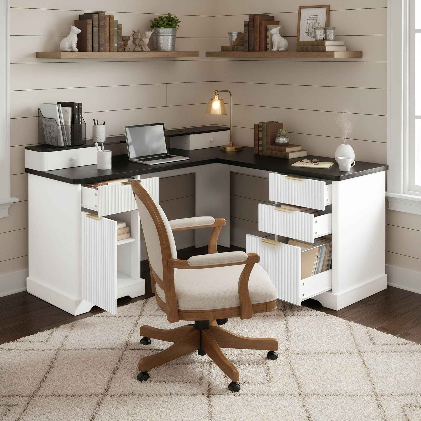 59 Modern Fluted L-Shaped Desk with Charging Station-Free Shipping - aurelia-clothing-8955