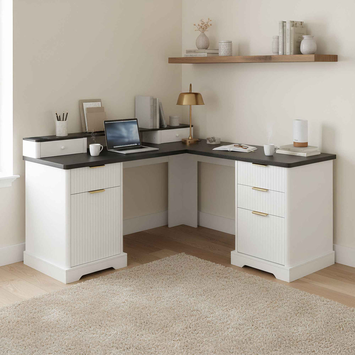 59 Modern Fluted L-Shaped Desk with Charging Station-Free Shipping - aurelia-clothing-8955