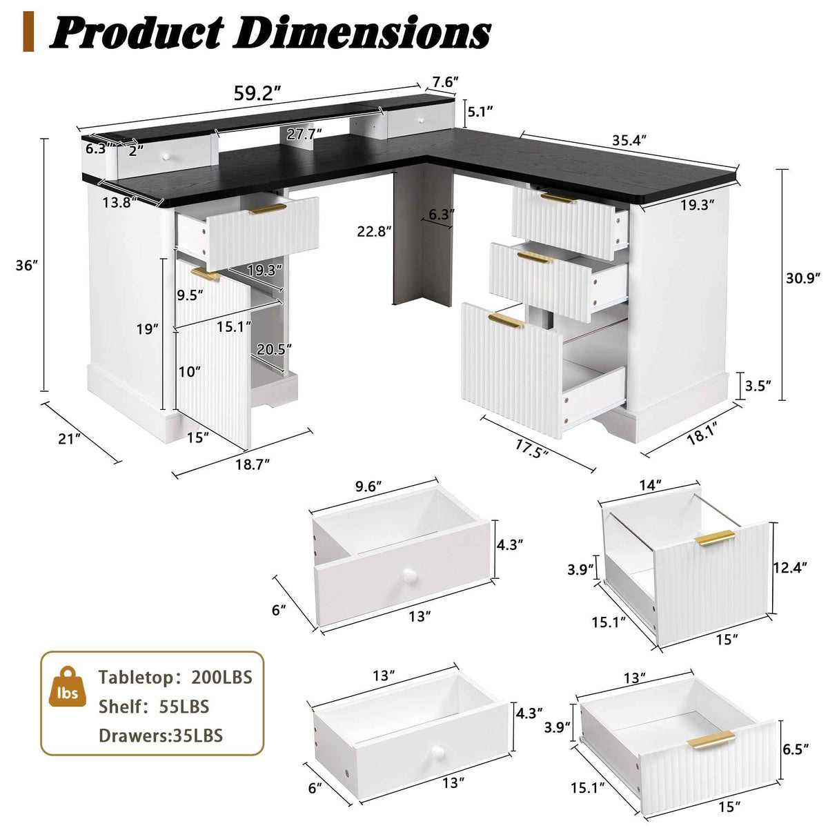 59 Modern Fluted L-Shaped Desk with Charging Station-Free Shipping - aurelia-clothing-8955