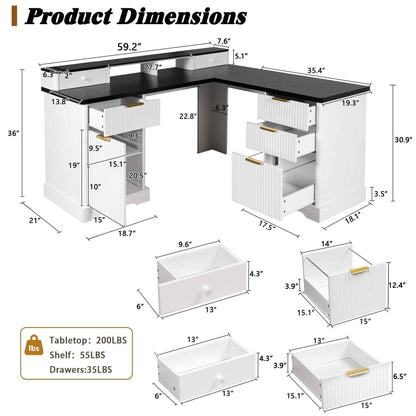 59 Modern Fluted L-Shaped Desk with Charging Station-Free Shipping - aurelia-clothing-8955