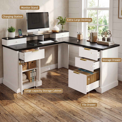 59 Modern Fluted L-Shaped Desk with Charging Station-Free Shipping - aurelia-clothing-8955