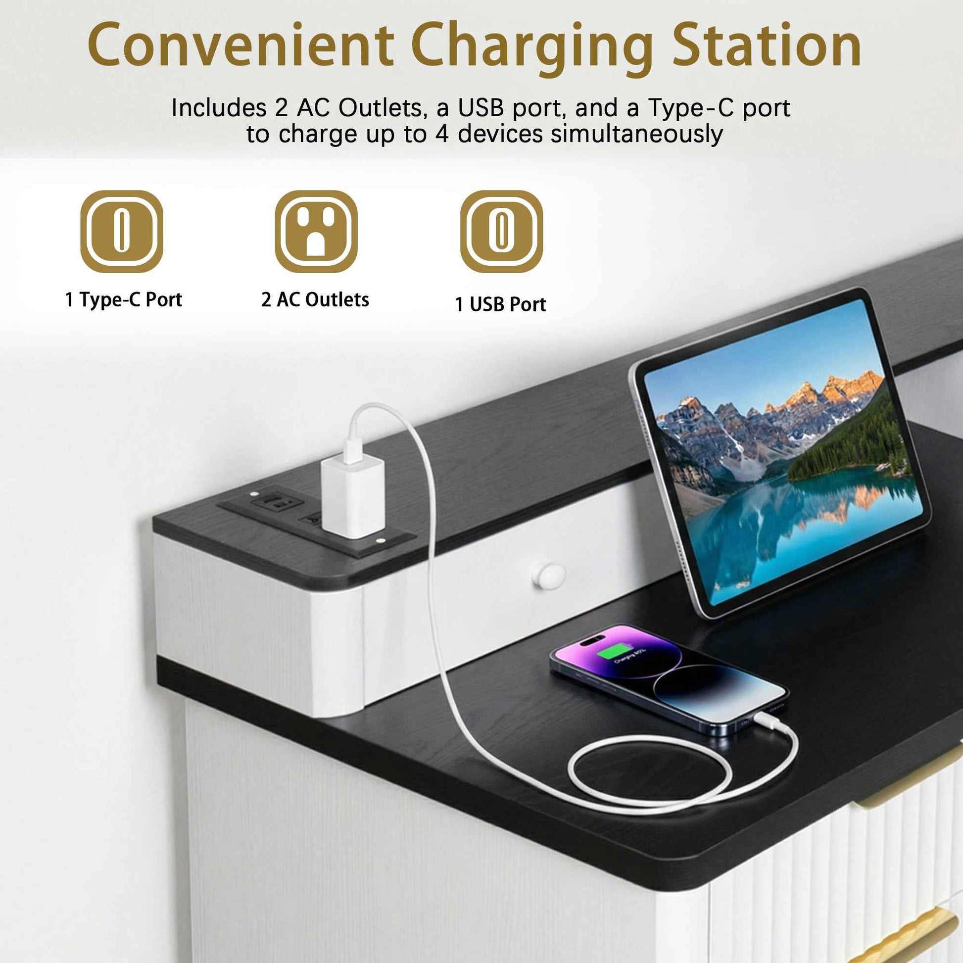 59 Modern Fluted L-Shaped Desk with Charging Station-Free Shipping - aurelia-clothing-8955
