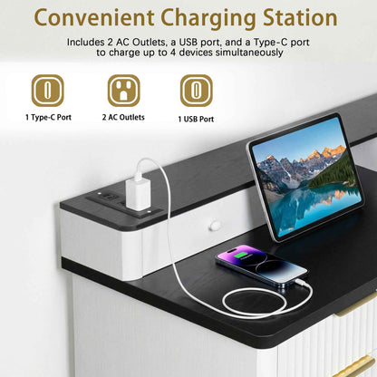 59 Modern Fluted L-Shaped Desk with Charging Station-Free Shipping - aurelia-clothing-8955