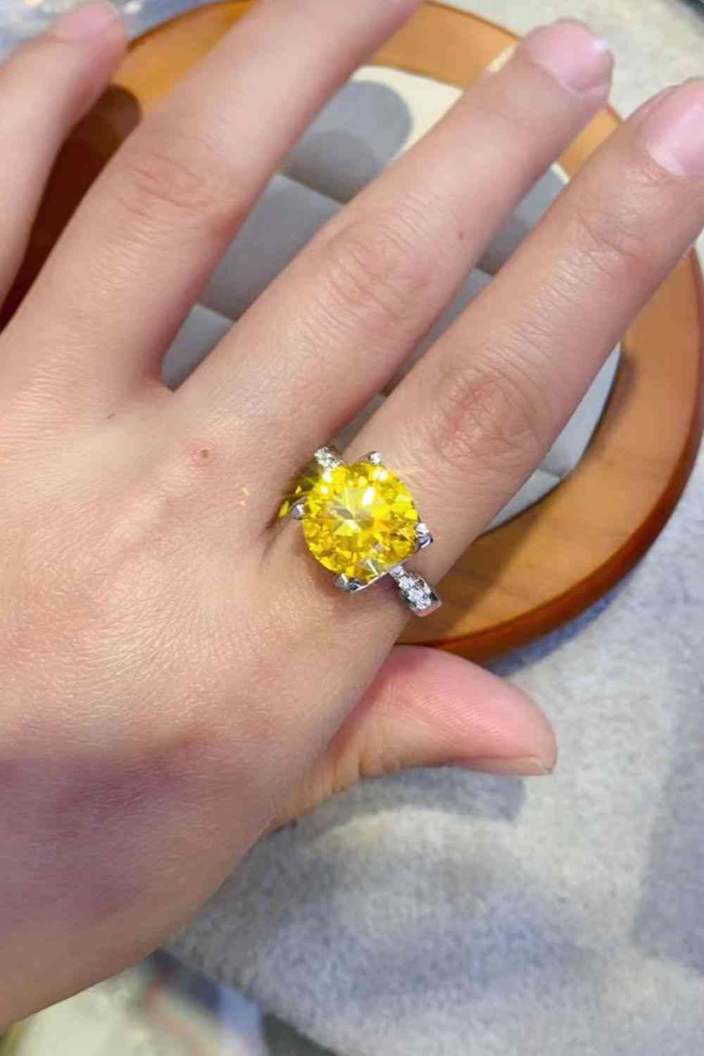 5 Carat Moissanite Sterling Silver Ring in Banana Yellow - aurelia-clothing-8955