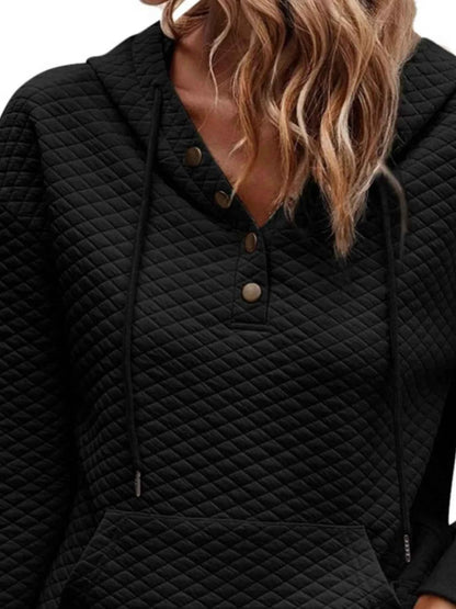 Drawstring Textured Dropped Shoulder Hoodie - Free Shipping