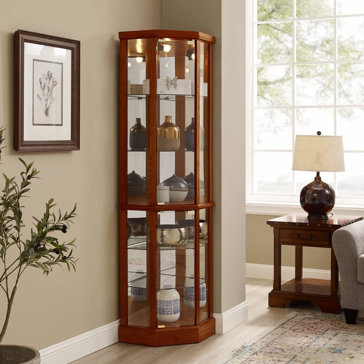 6 Shelf Lighted Corner Curio Cabinet-Free Shipping - aurelia-clothing-8955