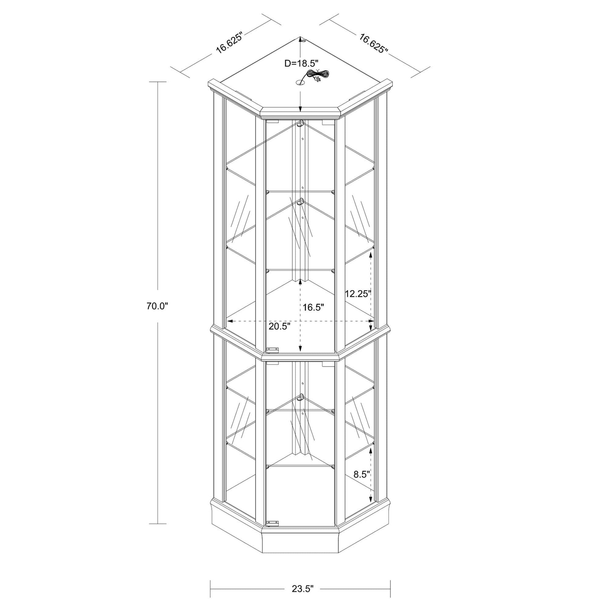 6 Shelf Lighted Corner Curio Cabinet-Free Shipping - aurelia-clothing-8955