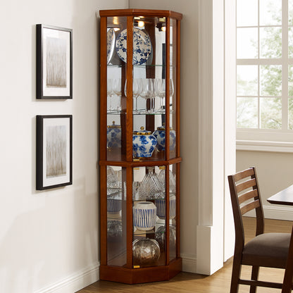 6 Shelf Lighted Corner Curio Cabinet-Free Shipping - aurelia-clothing-8955