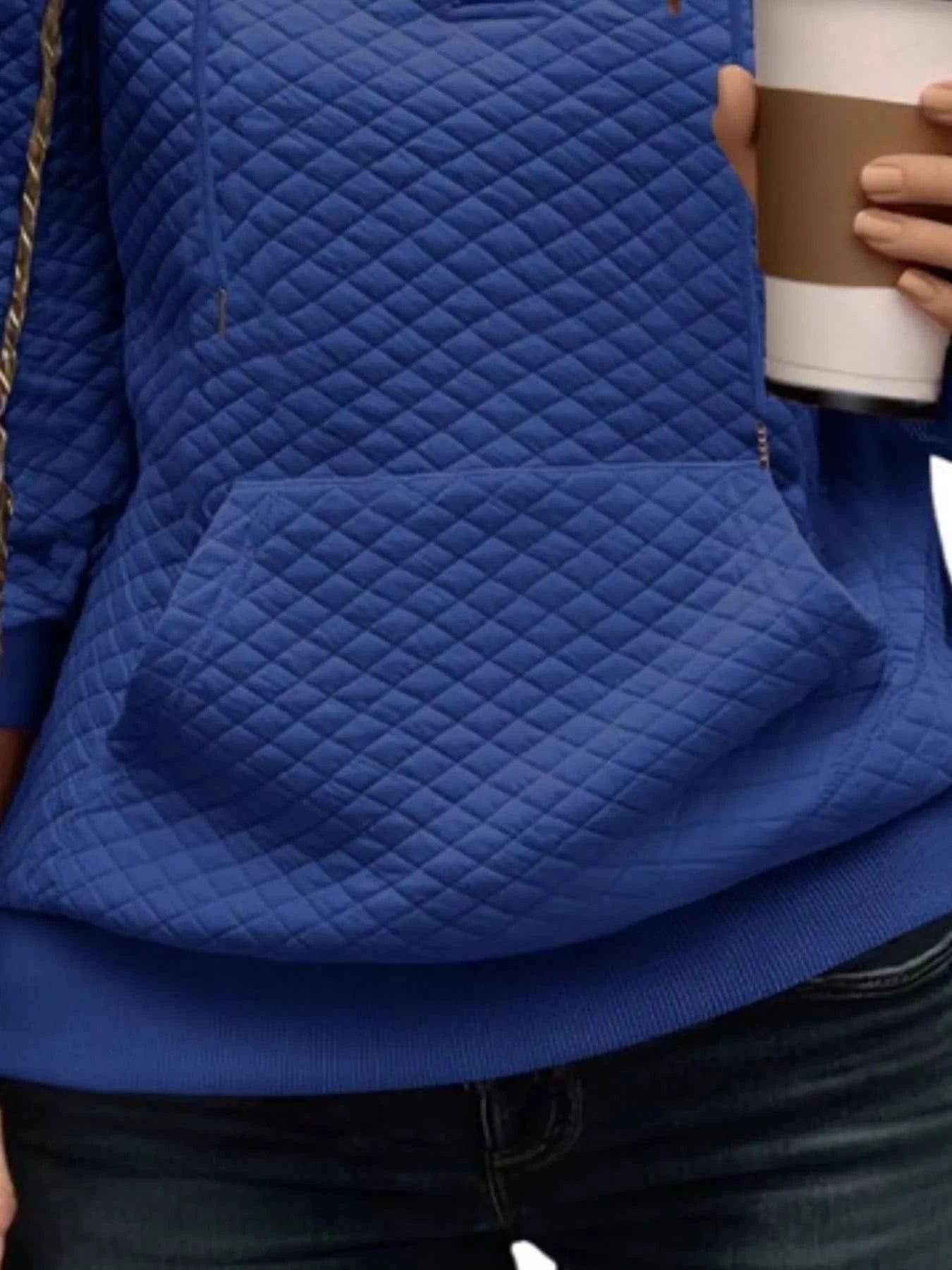 Drawstring Textured Dropped Shoulder Hoodie - Free Shipping