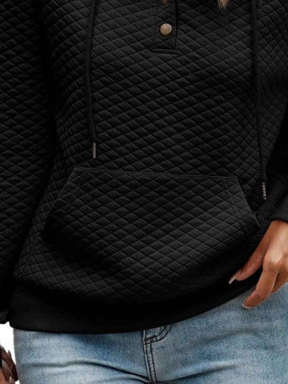 Drawstring Textured Dropped Shoulder Hoodie - Free Shipping