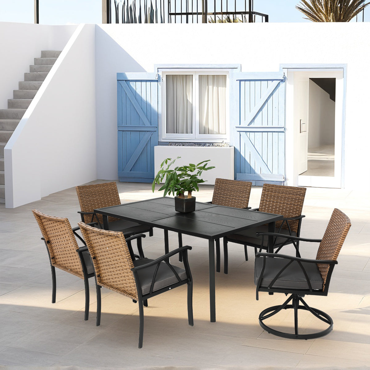 7 Piece Patio Dining Set ,Outdoor Wicker Furniture Set-Free Shipping - aurelia-clothing-8955