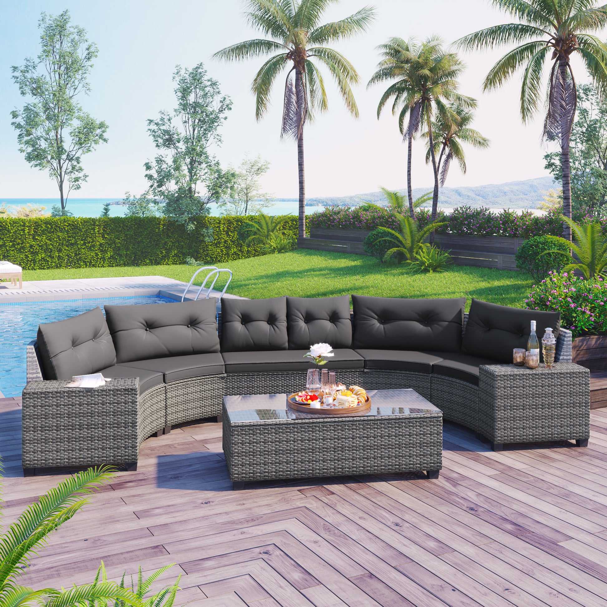 8-pieces Outdoor Wicker Round Sofa Set-Free Shipping - Aurelia Clothing