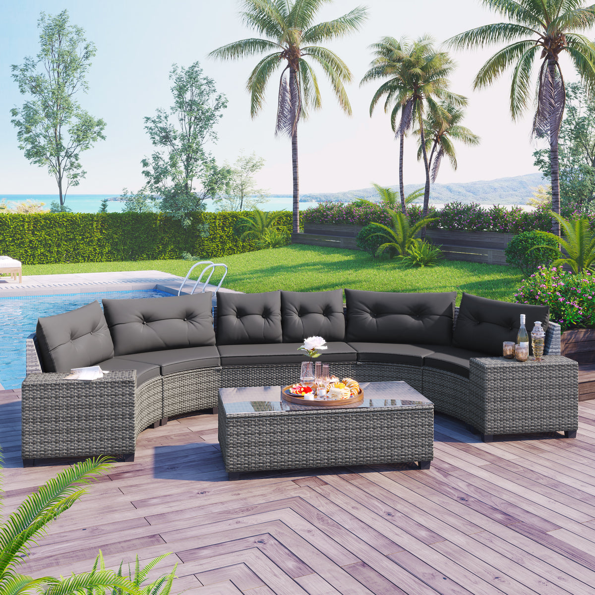 8-pieces Outdoor Wicker Round Sofa Set-Free Shipping - aurelia-clothing-8955