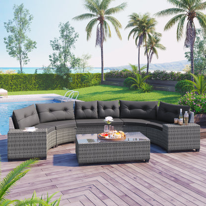 8-pieces Outdoor Wicker Round Sofa Set-Free Shipping - aurelia-clothing-8955