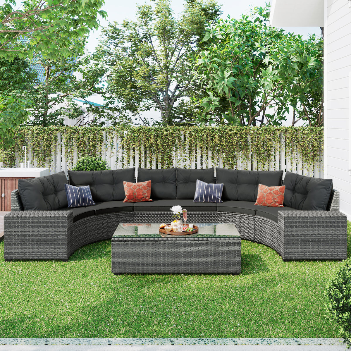8-pieces Outdoor Wicker Round Sofa Set-Free Shipping - aurelia-clothing-8955