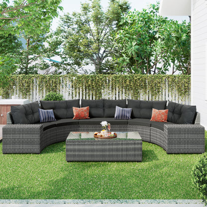 8-pieces Outdoor Wicker Round Sofa Set-Free Shipping - aurelia-clothing-8955