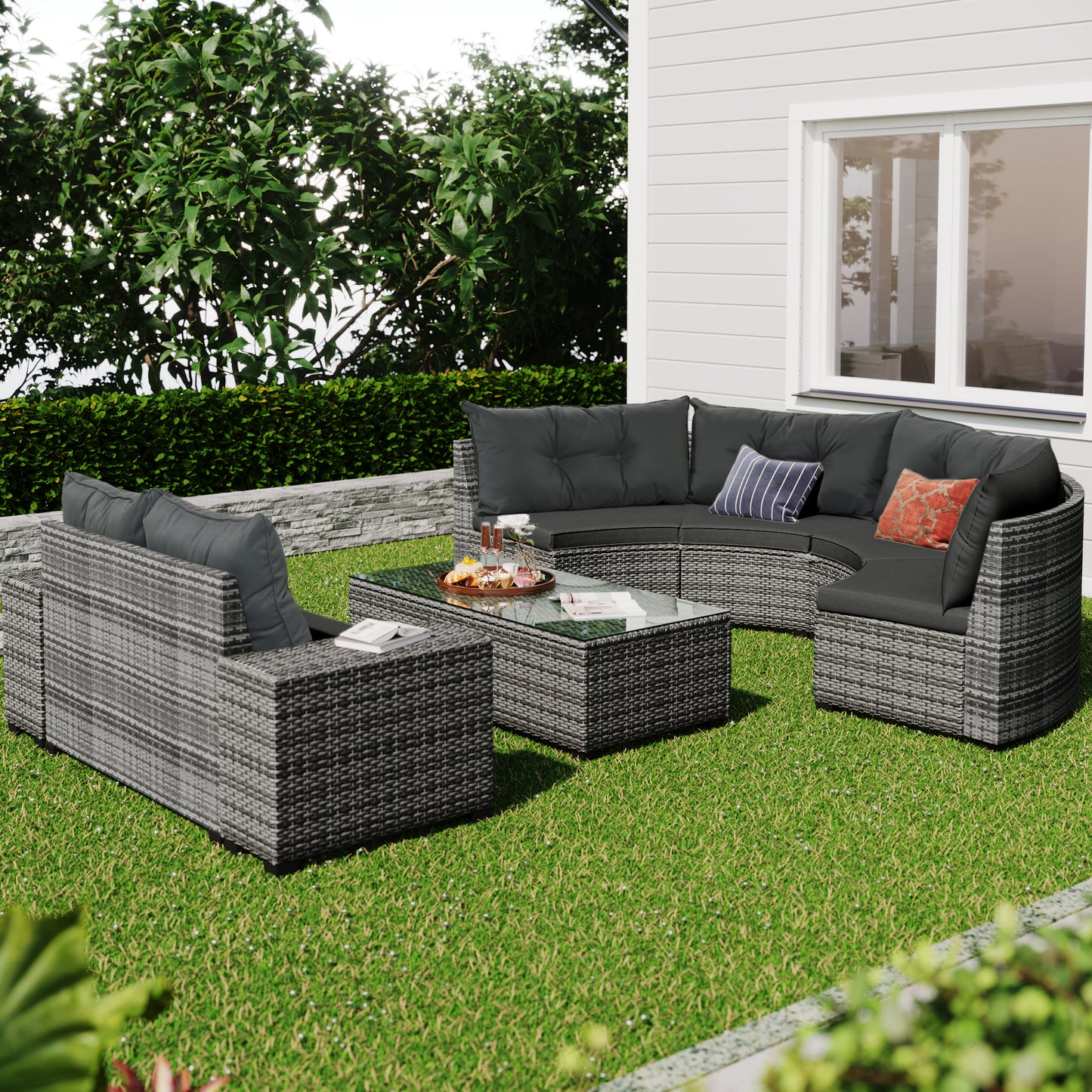 8-pieces Outdoor Wicker Round Sofa Set-Free Shipping - aurelia-clothing-8955