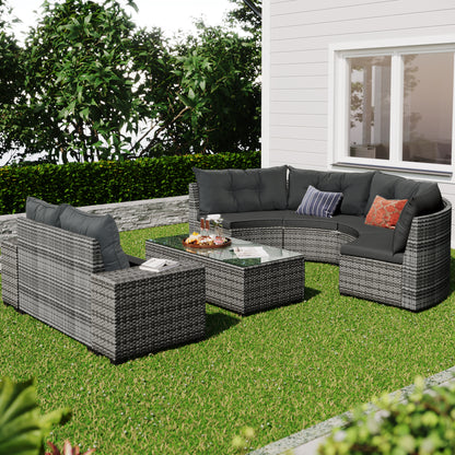 8-pieces Outdoor Wicker Round Sofa Set-Free Shipping - aurelia-clothing-8955