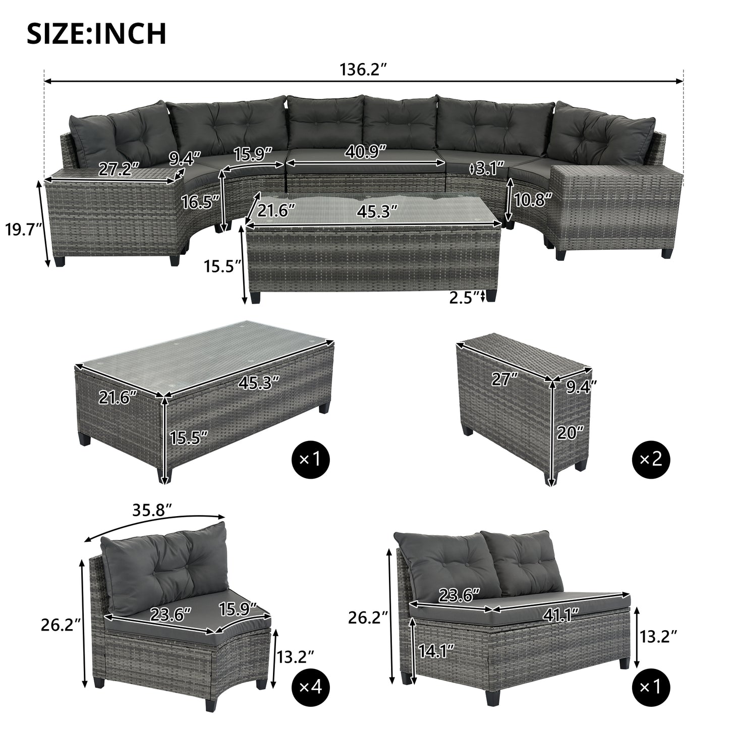 8-pieces Outdoor Wicker Round Sofa Set-Free Shipping - aurelia-clothing-8955