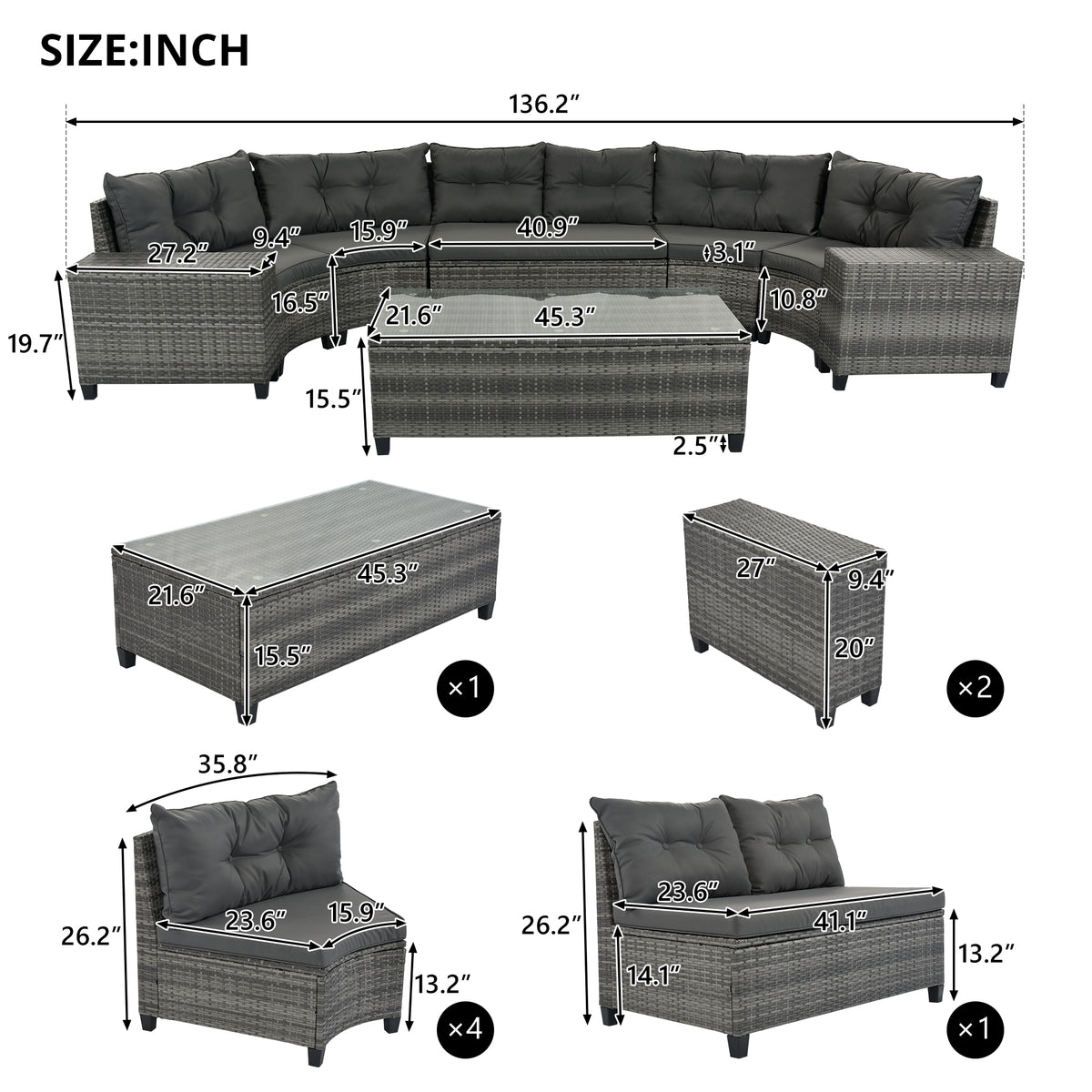 8-pieces Outdoor Wicker Round Sofa Set-Free Shipping - aurelia-clothing-8955
