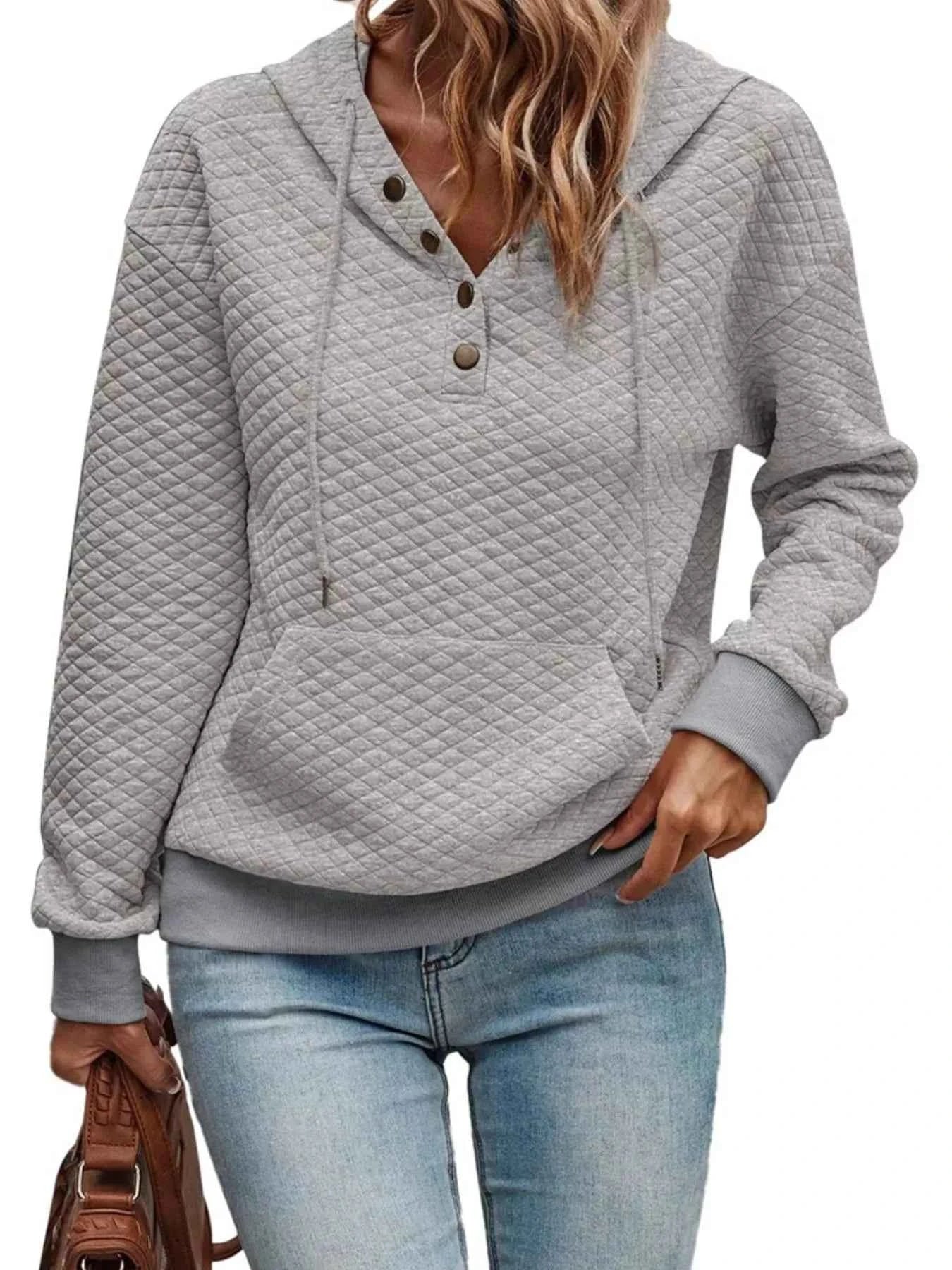 Drawstring Textured Dropped Shoulder Hoodie - Free Shipping