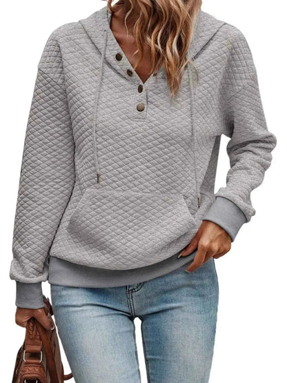 Drawstring Textured Dropped Shoulder Hoodie - Free Shipping