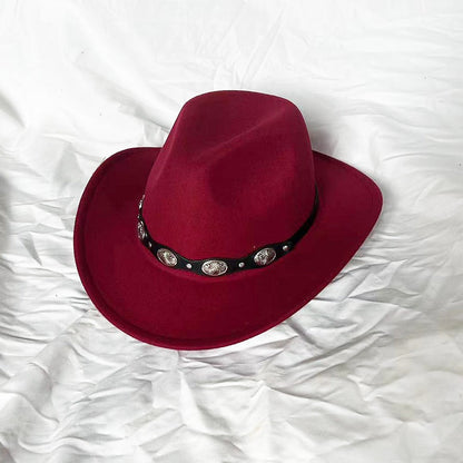 Punk Style Cowboy Top Hat Autumn And Winter Woolen Felt Hat Mens and Womens Jazz Hat British Style Metal Belt Vintage Top Hat - Free Shipping - Aurelia Clothing