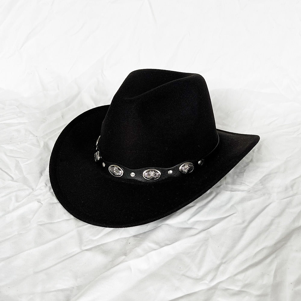 Punk Style Cowboy Top Hat Autumn And Winter Woolen Felt Hat Mens and Womens Jazz Hat British Style Metal Belt Vintage Top Hat - Free Shipping - Aurelia Clothing