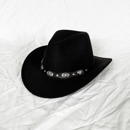 Punk Style Cowboy Top Hat Autumn And Winter Woolen Felt Hat Mens and Womens Jazz Hat British Style Metal Belt Vintage Top Hat - Free Shipping - Aurelia Clothing