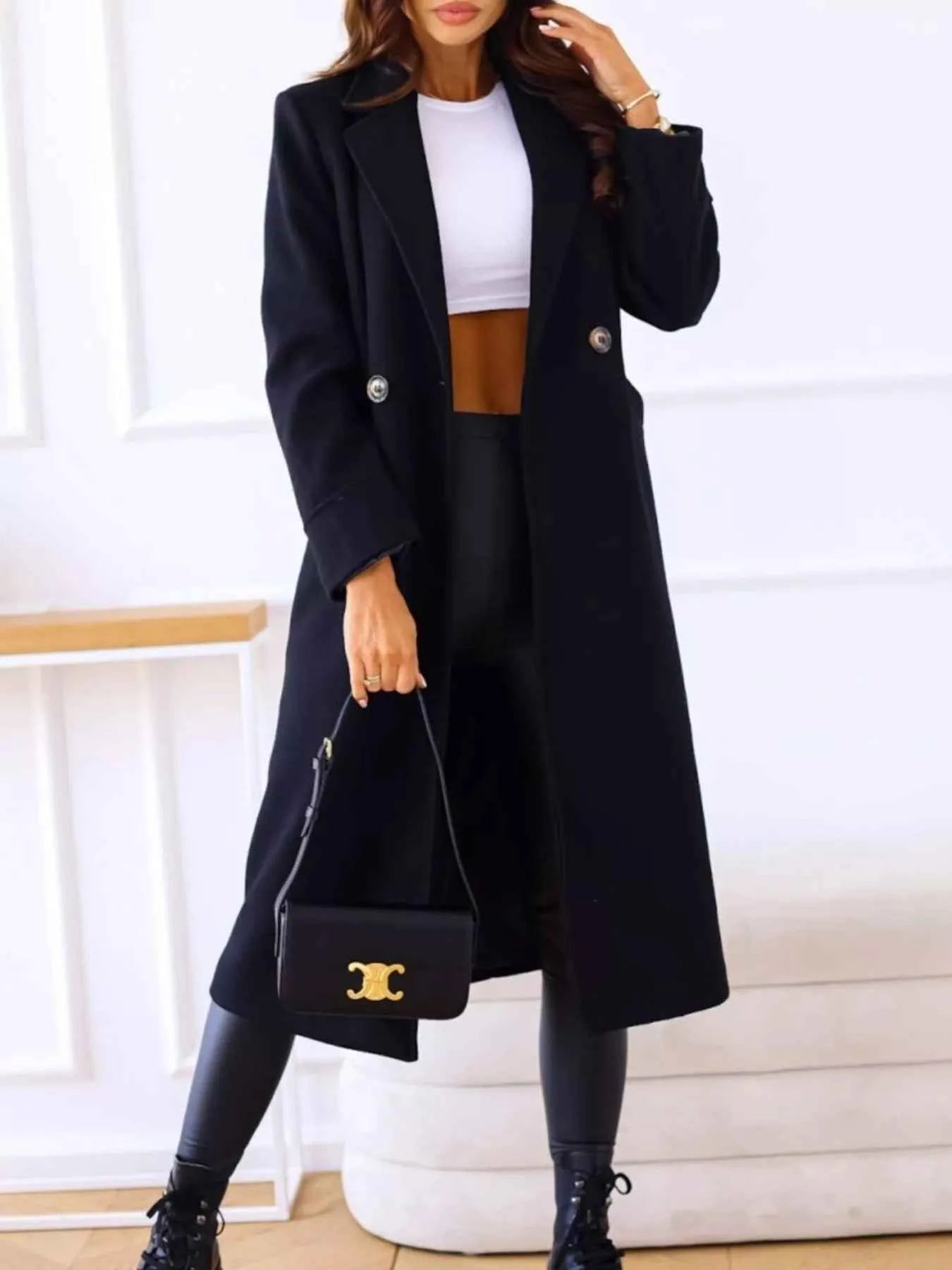 Lapel Collar Wool Blend Overcoat-Free Shipping
