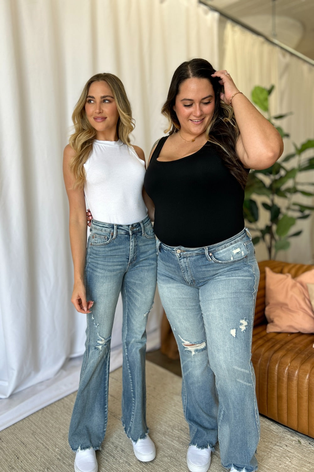 Judy Blue Full Size Medium Rise Tummy Control Destroy Flare - Free Shipping - Aurelia Clothing
