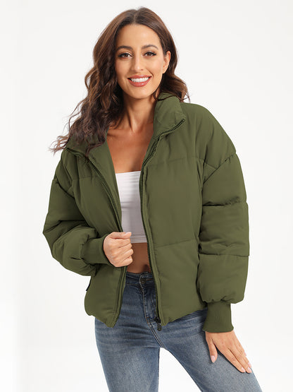 Zip Up Turtleneck Long Sleeve Winter Coat - Aurelia Clothing